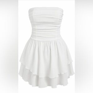 White Strapless Layered Dress